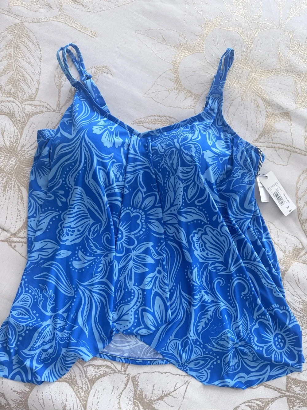 Blue Floral Swim Cami with Adjustable Straps